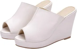KOKOMOMO Womens Wedges Heels Platform Peep Open Toe Mules Wedge Slide Sandals Summer Beach Shoes