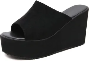 KOKOMOMO Womens Wedges Heels Platform Peep Open Toe Mules Wedge Slide Sandals Summer Beach Shoes