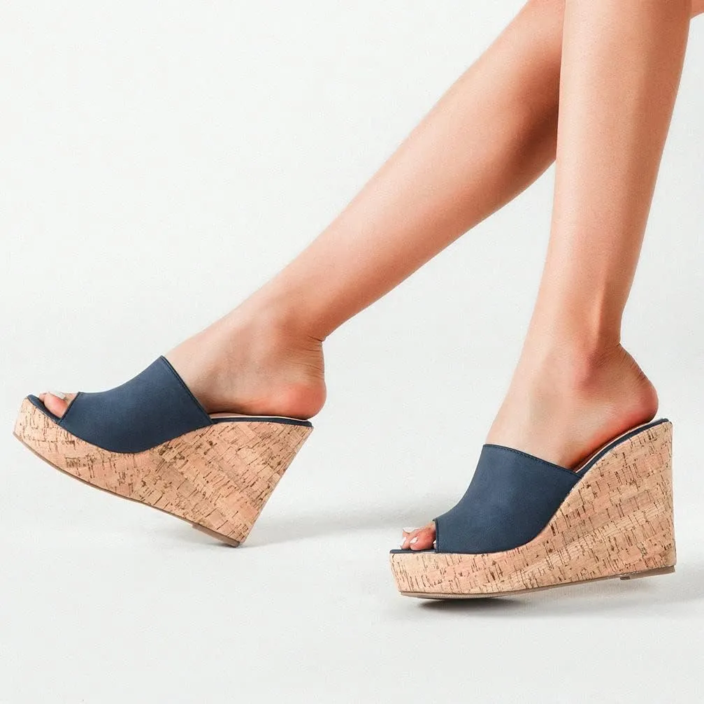 KOKOMOMO Womens Wedges Heels Platform Peep Open Toe Mules Wedge Slide Sandals Summer Beach Shoes