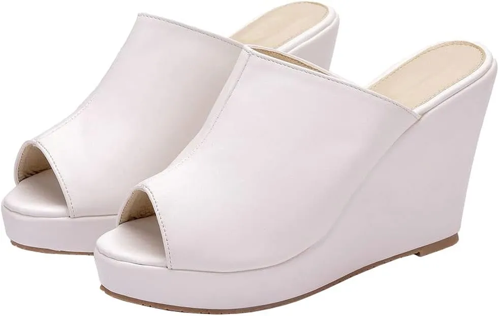 KOKOMOMO Womens Wedges Heels Platform Peep Open Toe Mules Wedge Slide Sandals Summer Beach Shoes