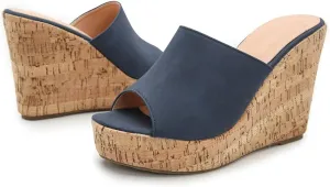 KOKOMOMO Womens Wedges Heels Platform Peep Open Toe Mules Wedge Slide Sandals Summer Beach Shoes