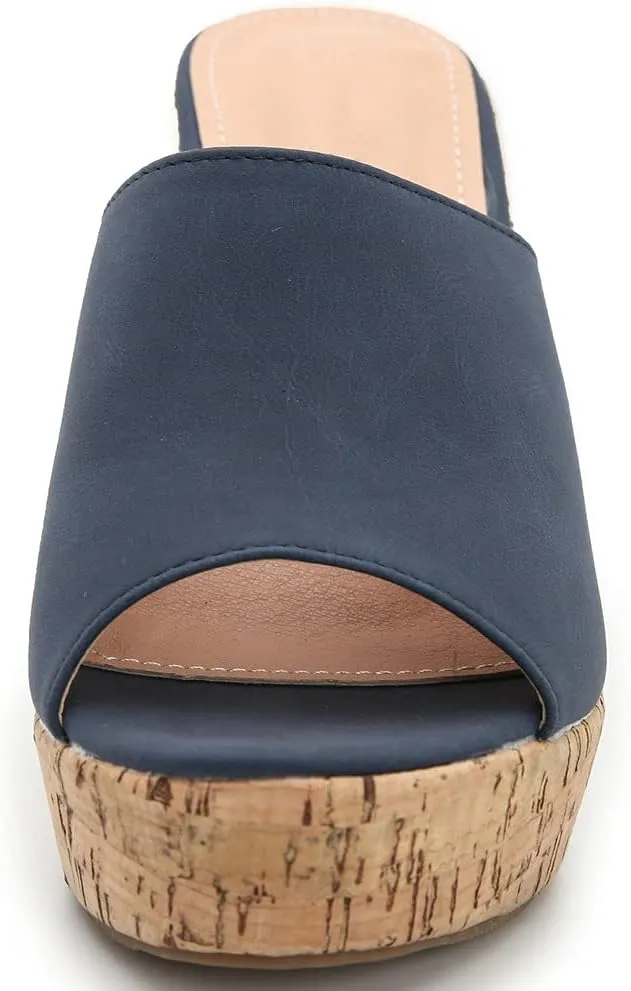 KOKOMOMO Womens Wedges Heels Platform Peep Open Toe Mules Wedge Slide Sandals Summer Beach Shoes