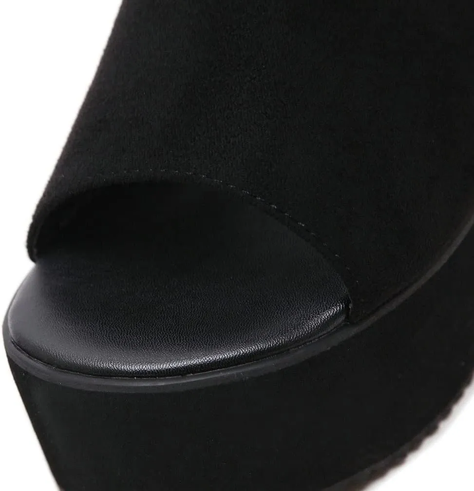 KOKOMOMO Womens Wedges Heels Platform Peep Open Toe Mules Wedge Slide Sandals Summer Beach Shoes