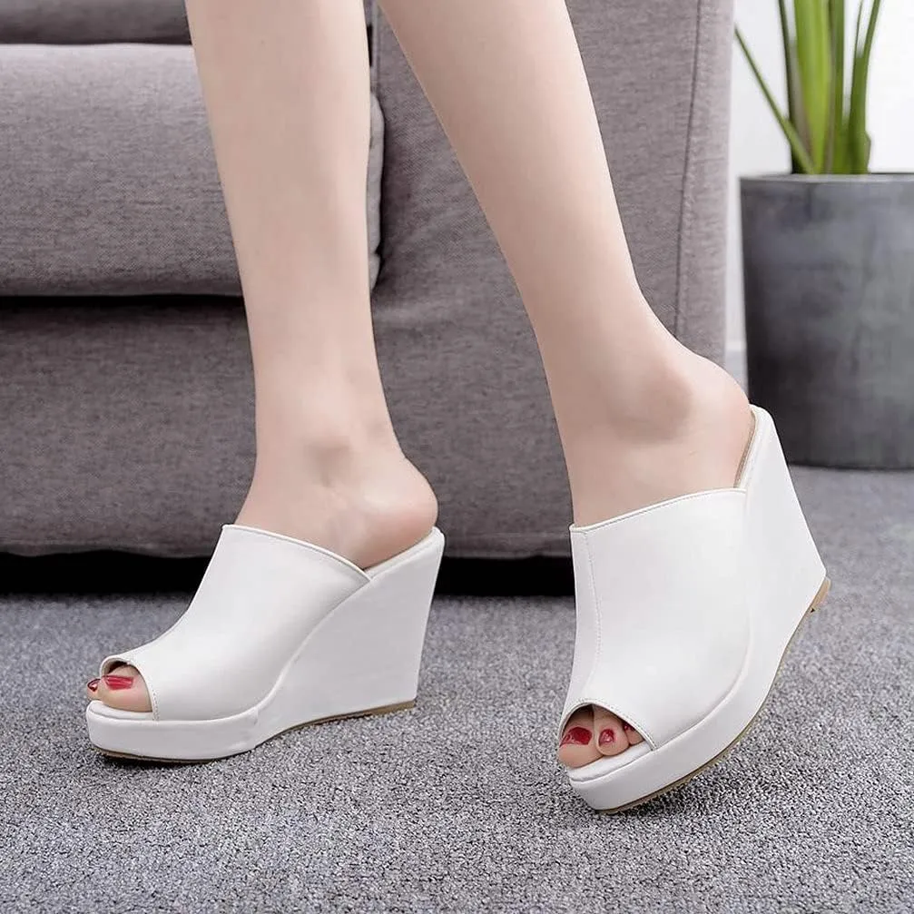 KOKOMOMO Womens Wedges Heels Platform Peep Open Toe Mules Wedge Slide Sandals Summer Beach Shoes