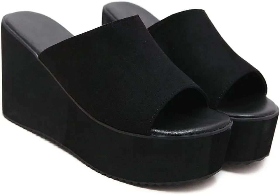 KOKOMOMO Womens Wedges Heels Platform Peep Open Toe Mules Wedge Slide Sandals Summer Beach Shoes