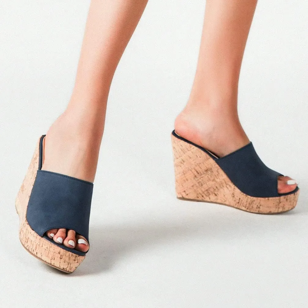 KOKOMOMO Womens Wedges Heels Platform Peep Open Toe Mules Wedge Slide Sandals Summer Beach Shoes