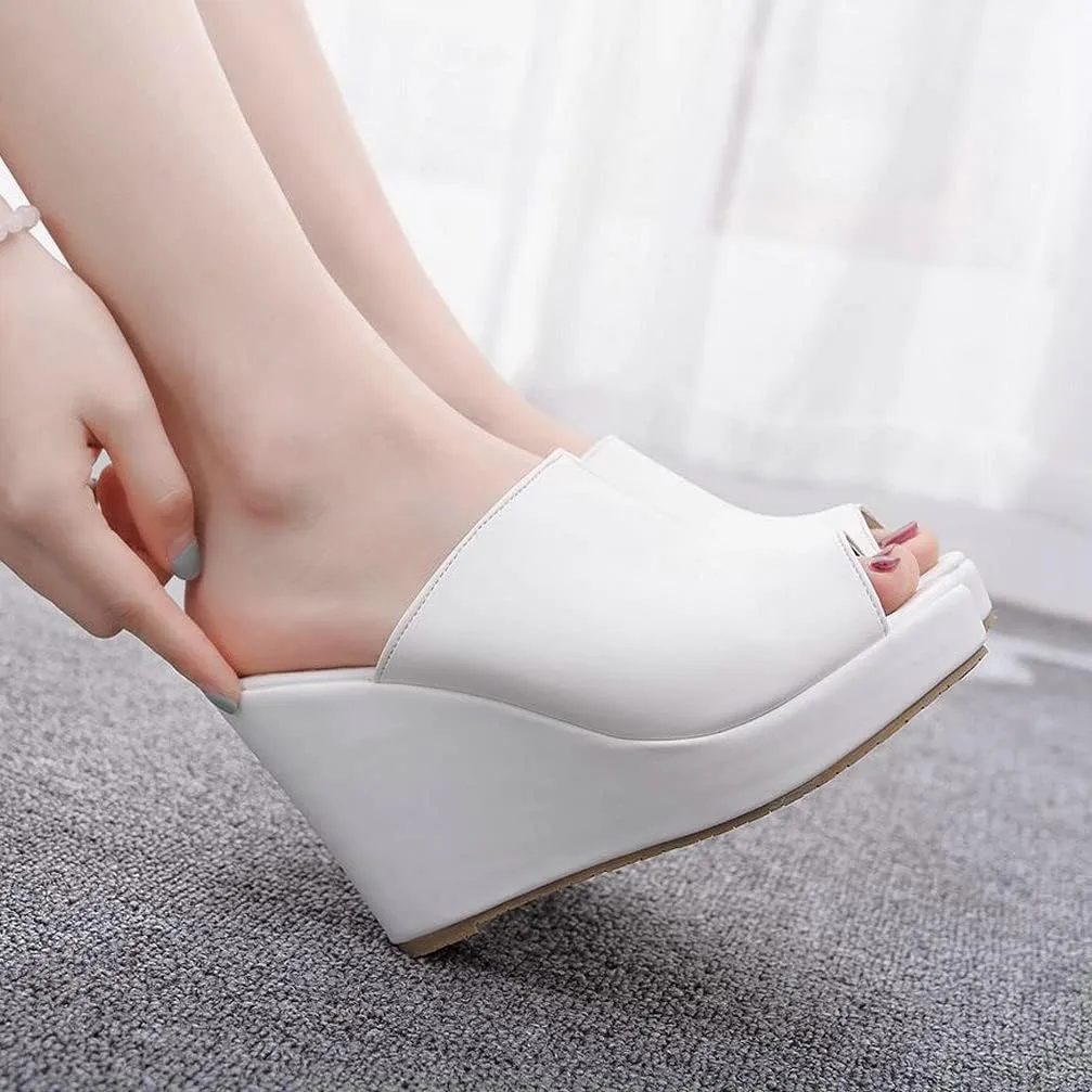 KOKOMOMO Womens Wedges Heels Platform Peep Open Toe Mules Wedge Slide Sandals Summer Beach Shoes