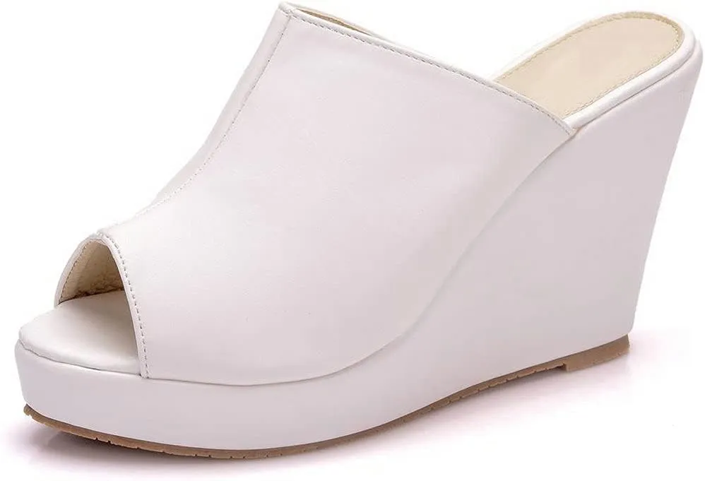 KOKOMOMO Womens Wedges Heels Platform Peep Open Toe Mules Wedge Slide Sandals Summer Beach Shoes