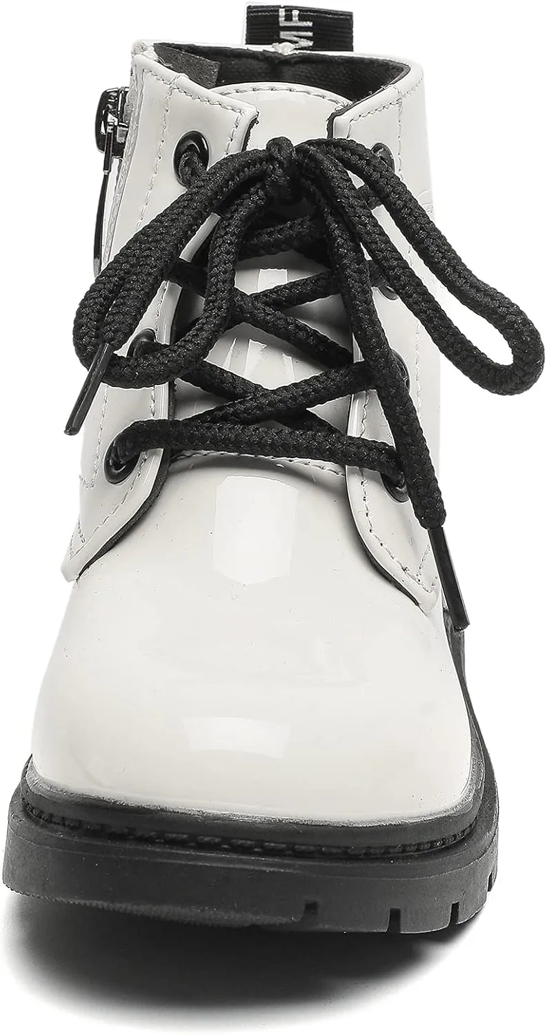 Komfyea Autumn Leather Combat Zipper Lace Up Boots （Toddler/Little Kids） Children Winter Ankle Boots