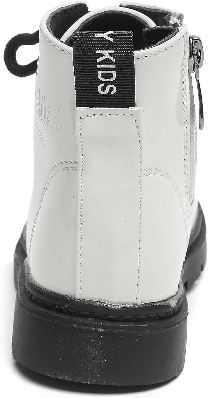 Komfyea Autumn Leather Combat Zipper Lace Up Boots （Toddler/Little Kids） Children Winter Ankle Boots