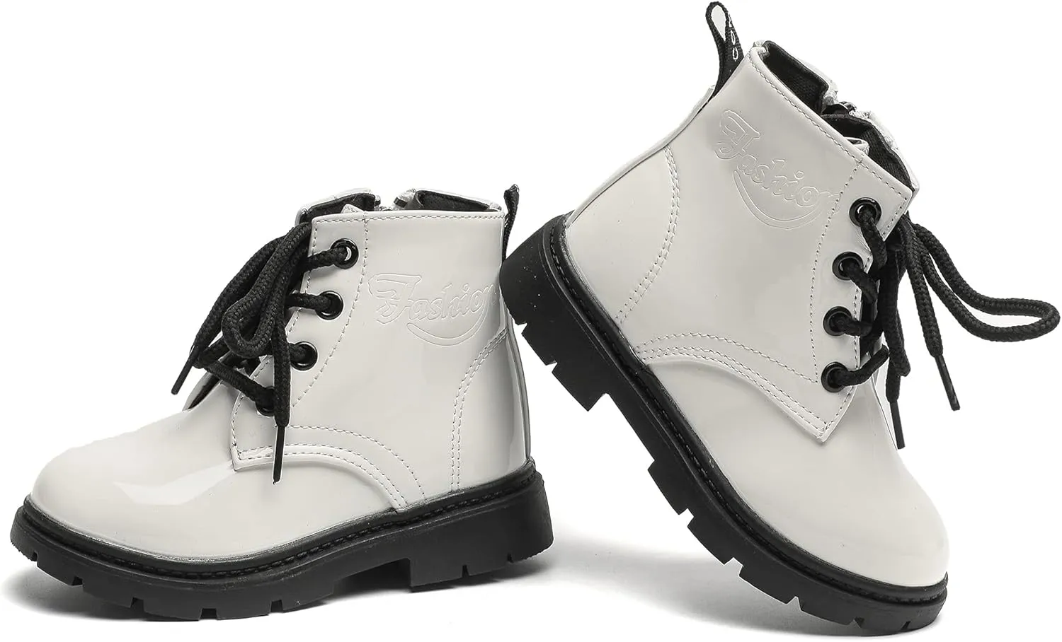 Komfyea Autumn Leather Combat Zipper Lace Up Boots （Toddler/Little Kids） Children Winter Ankle Boots