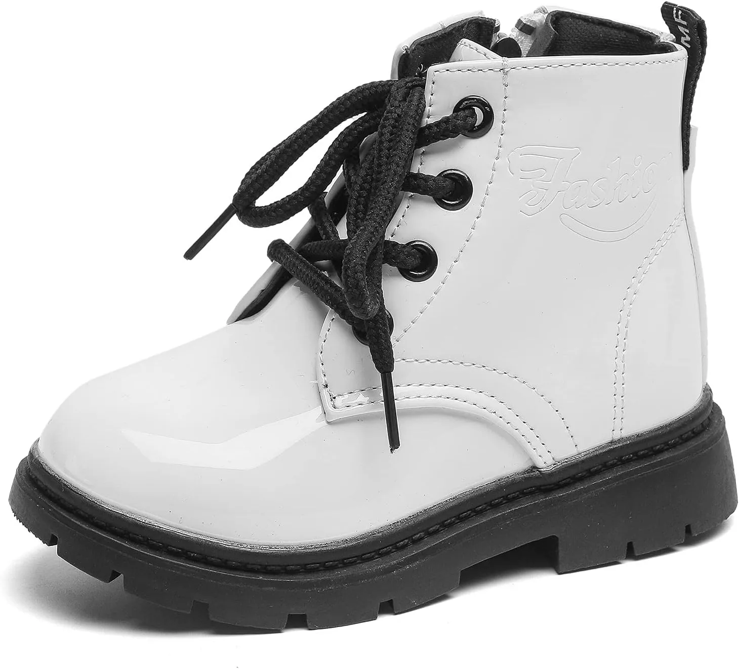 Komfyea Autumn Leather Combat Zipper Lace Up Boots （Toddler/Little Kids） Children Winter Ankle Boots