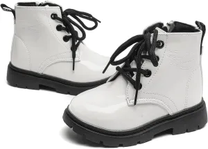 Komfyea Autumn Leather Combat Zipper Lace Up Boots （Toddler/Little Kids） Children Winter Ankle Boots