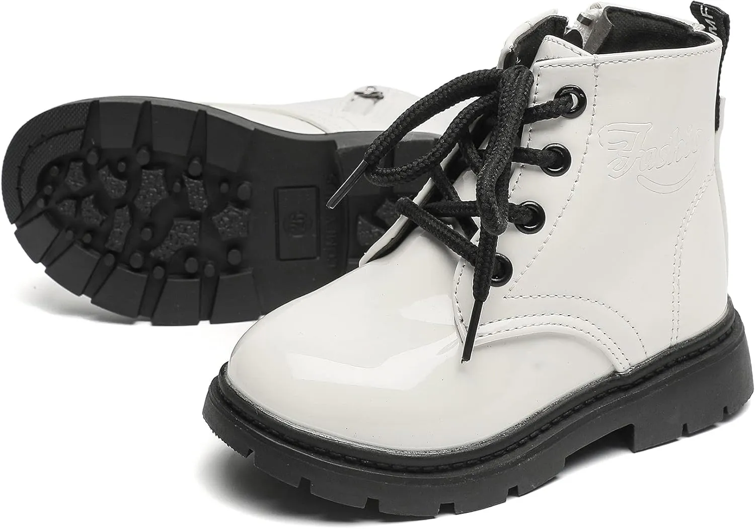Komfyea Autumn Leather Combat Zipper Lace Up Boots （Toddler/Little Kids） Children Winter Ankle Boots