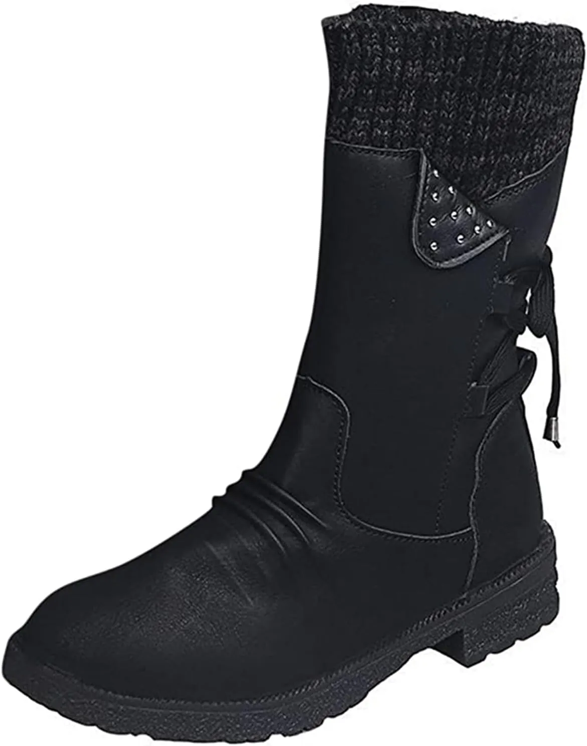 Ladmiple Ankle Boots Women Comfort Mid-calf Combat Military Winter Boot Side Zipper Low Heel Motorcycle Riding Biker Western Booties