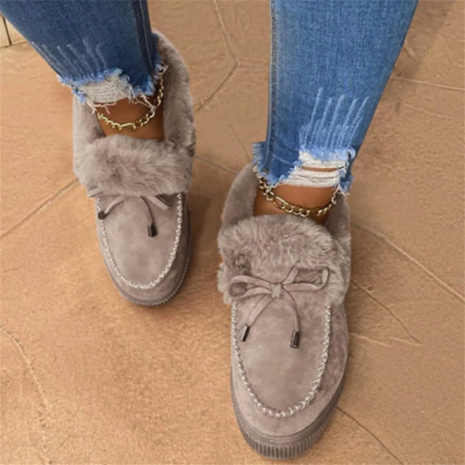 Ladmiple Booties For Women 2024 Winter Snow Boots Classic Fur Lined Slip On Ankle Boots Fashion Casual Warm Loafers Shoes