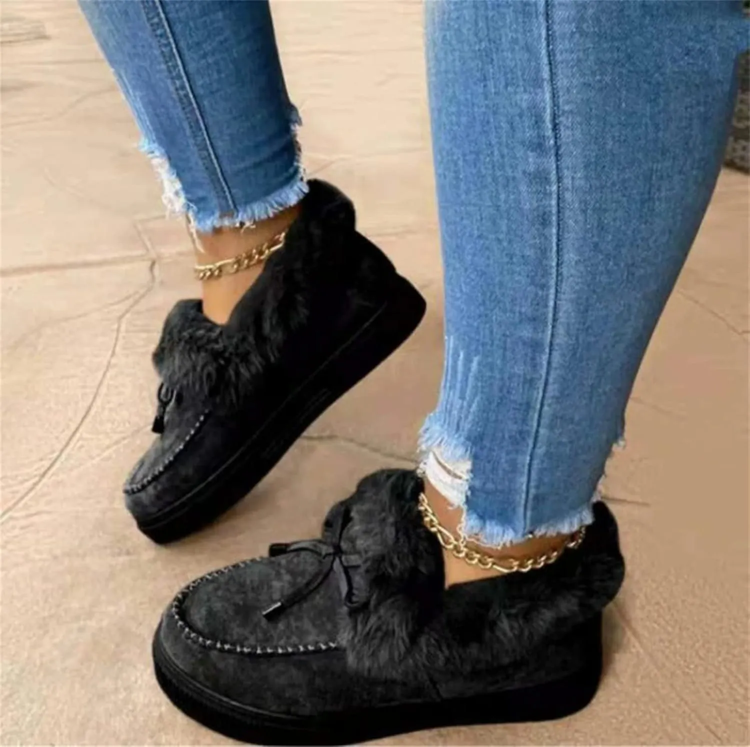 Ladmiple Boots For Women Ankle Booties Winter Snow Boots Warm Comfortable Slip On Outdoor Fur Lined Thickening Walking Shoes