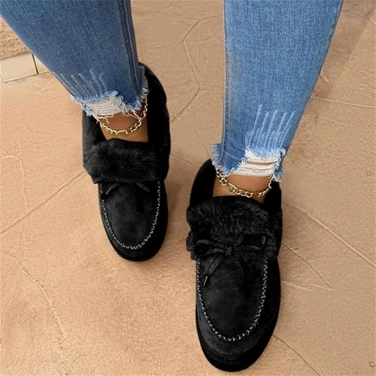 Ladmiple Boots For Women Ankle Booties Winter Snow Boots Warm Comfortable Slip On Outdoor Fur Lined Thickening Walking Shoes