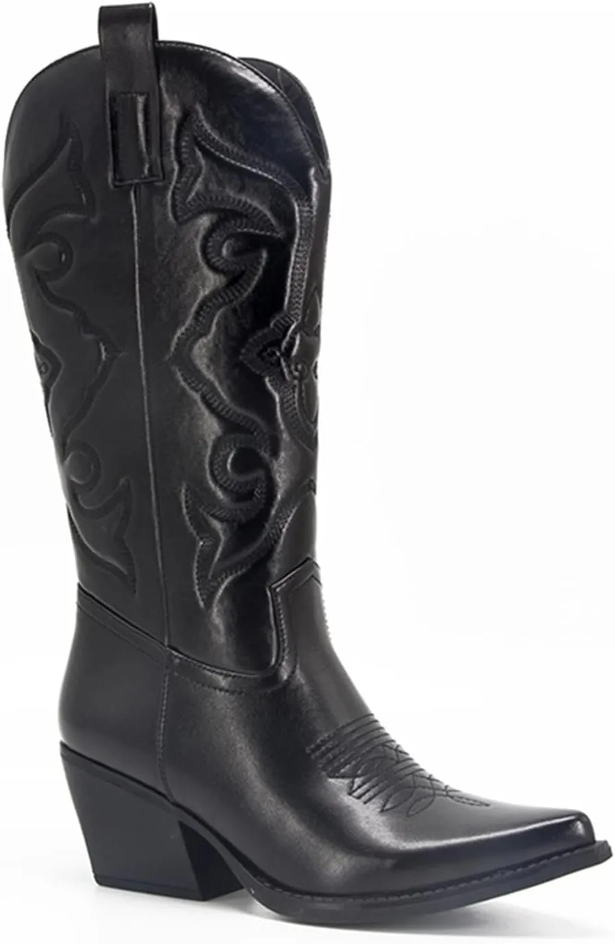 Ladmiple Cowboy Boots For Women Knee High Wide Calf Cowgirl Embroidered Western Chunky Heel Stitching Pull On Boots