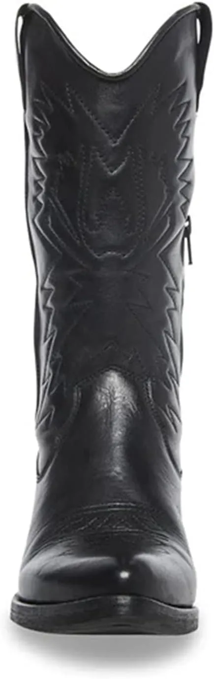 Ladmiple Cowboy Boots For Women Knee High Wide Calf Cowgirl Embroidered Western Chunky Heel Stitching Pull On Boots