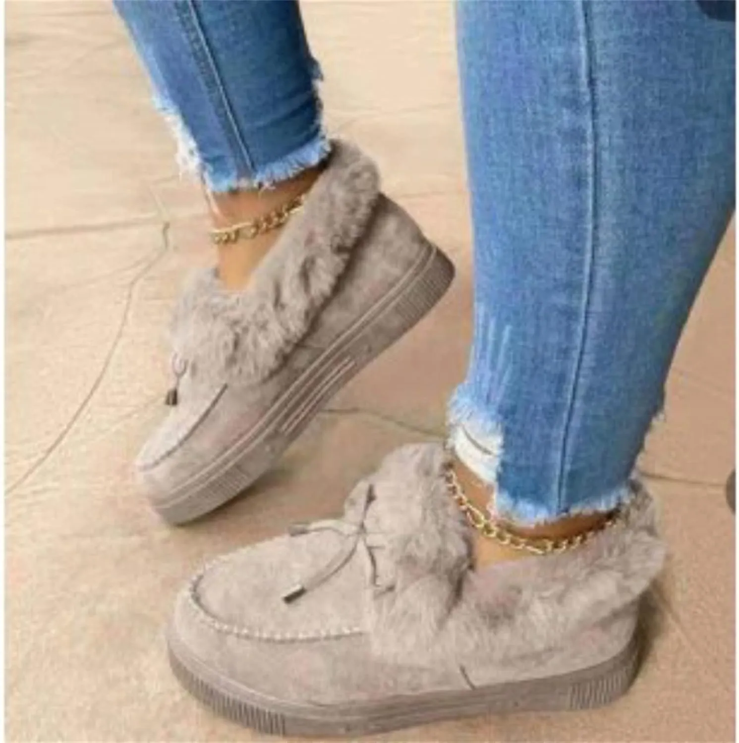 Ladmiple Snow Boots For Women Wide Width Winter Warm Booties Fur Lined Anti-Slip Outdoor Comfort Lace Up Ankle Booties