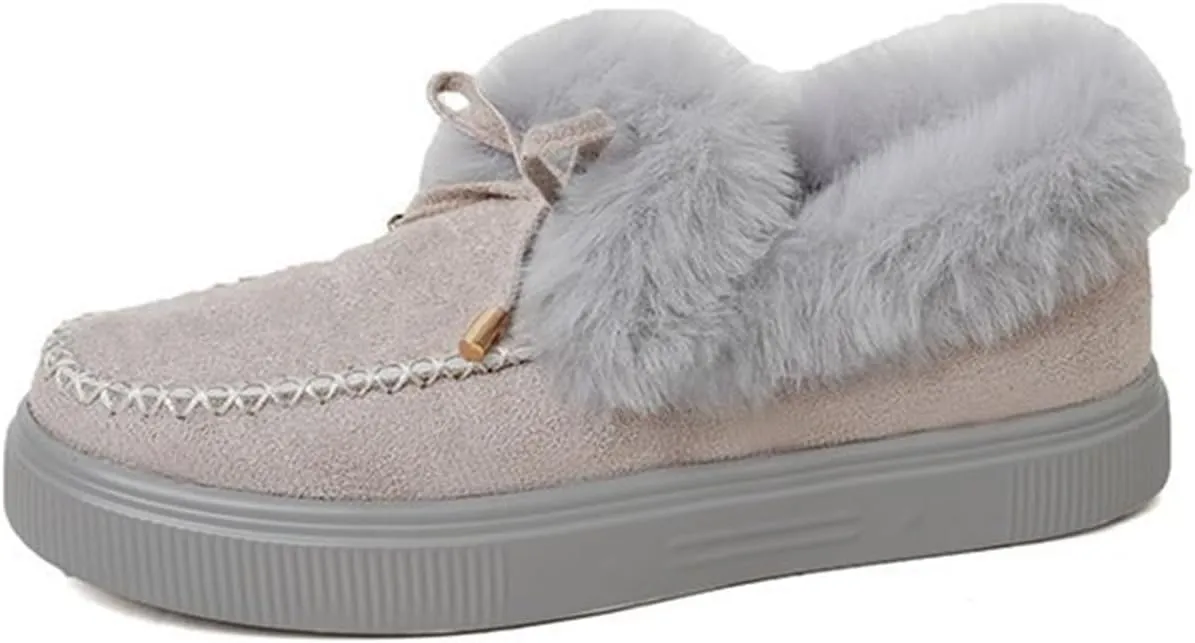 Ladmiple Snow Boots For Women Wide Width Winter Warm Booties Fur Lined Anti-Slip Outdoor Comfort Lace Up Ankle Booties