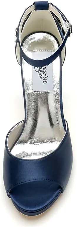Lady Satin Dress Platform High Heels Wedding Sandals Crystal Back with Free Earrings