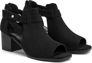 LAICIGO Womens Peep Toe Heels Chunky Heel Booties Open Toe Booty Cutout Dress Shoes with Back Zipper