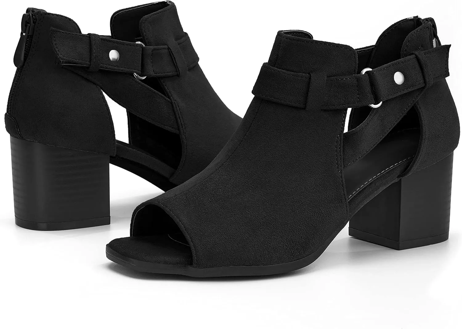 LAICIGO Womens Peep Toe Heels Chunky Heel Booties Open Toe Booty Cutout Dress Shoes with Back Zipper