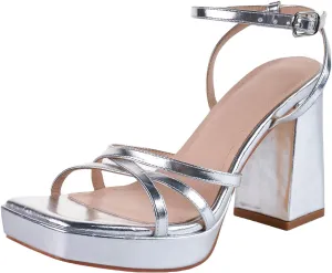 LALA IKAI Women's Platform Strappy Heels Chunky Block Heeled Sandals with Ankle Strap Square Open Toe for Wedding Party Y2K Dress Shoes