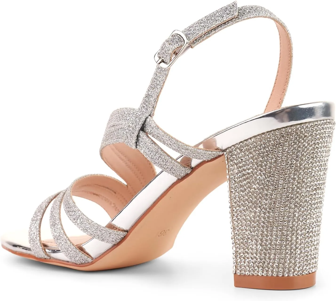 LALA IKAI Women's Strappy Slingback Chunky Heels Open Toe Rhinestones Sandals Fashion Dress Shoes