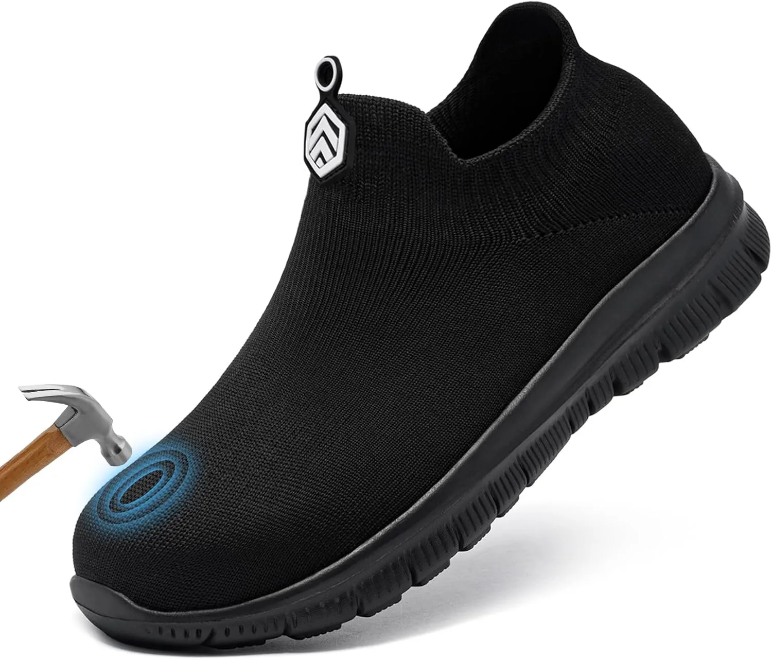 LARNMERN Slip On Steel Toe Shoes Men Women Safety Work Shoes Wide Lightweight Comfortable Walking Sneakers Construction Running Tennis Footwear Casual Loafers,Black