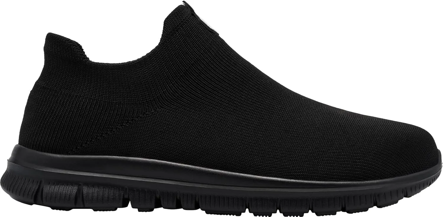 LARNMERN Slip On Steel Toe Shoes Men Women Safety Work Shoes Wide Lightweight Comfortable Walking Sneakers Construction Running Tennis Footwear Casual Loafers,Black