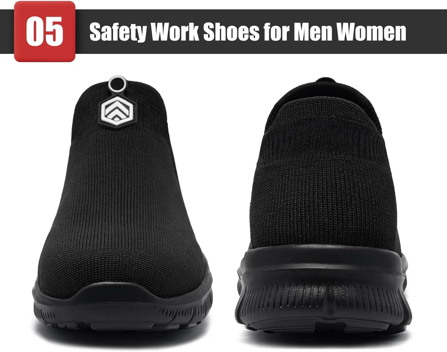 LARNMERN Slip On Steel Toe Shoes Men Women Safety Work Shoes Wide Lightweight Comfortable Walking Sneakers Construction Running Tennis Footwear Casual Loafers,Black