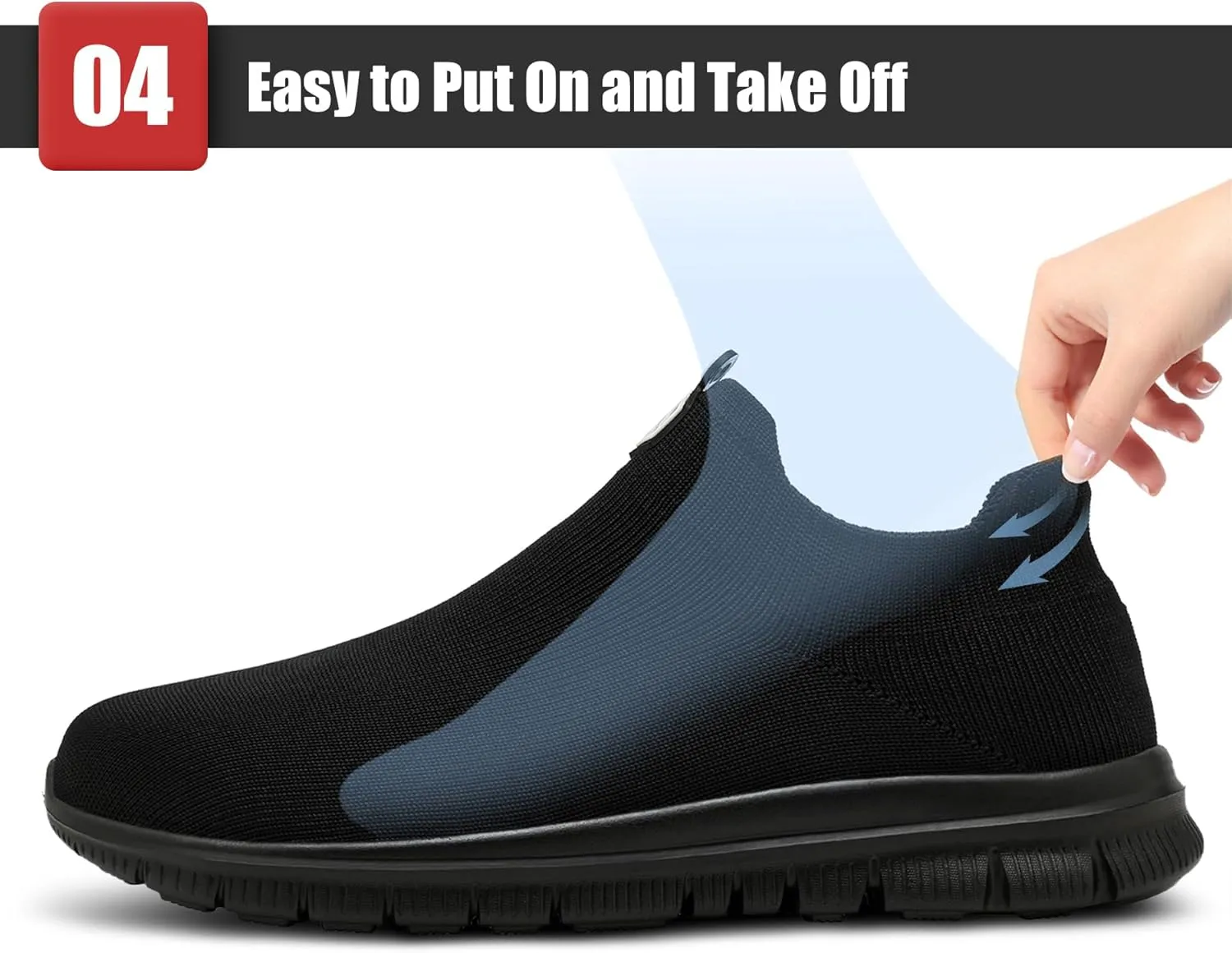 LARNMERN Slip On Steel Toe Shoes Men Women Safety Work Shoes Wide Lightweight Comfortable Walking Sneakers Construction Running Tennis Footwear Casual Loafers,Black