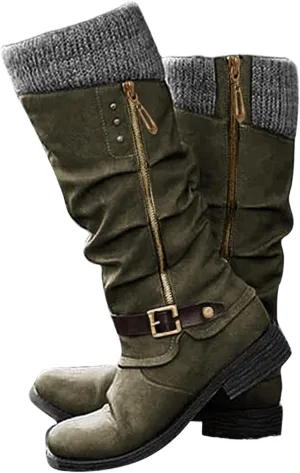 Lausiuoe Boots For Women Knee High Wide Width Cowboy Boots Western Fashion Embroidered Wide Calf Chunky Cowgirl Boots
