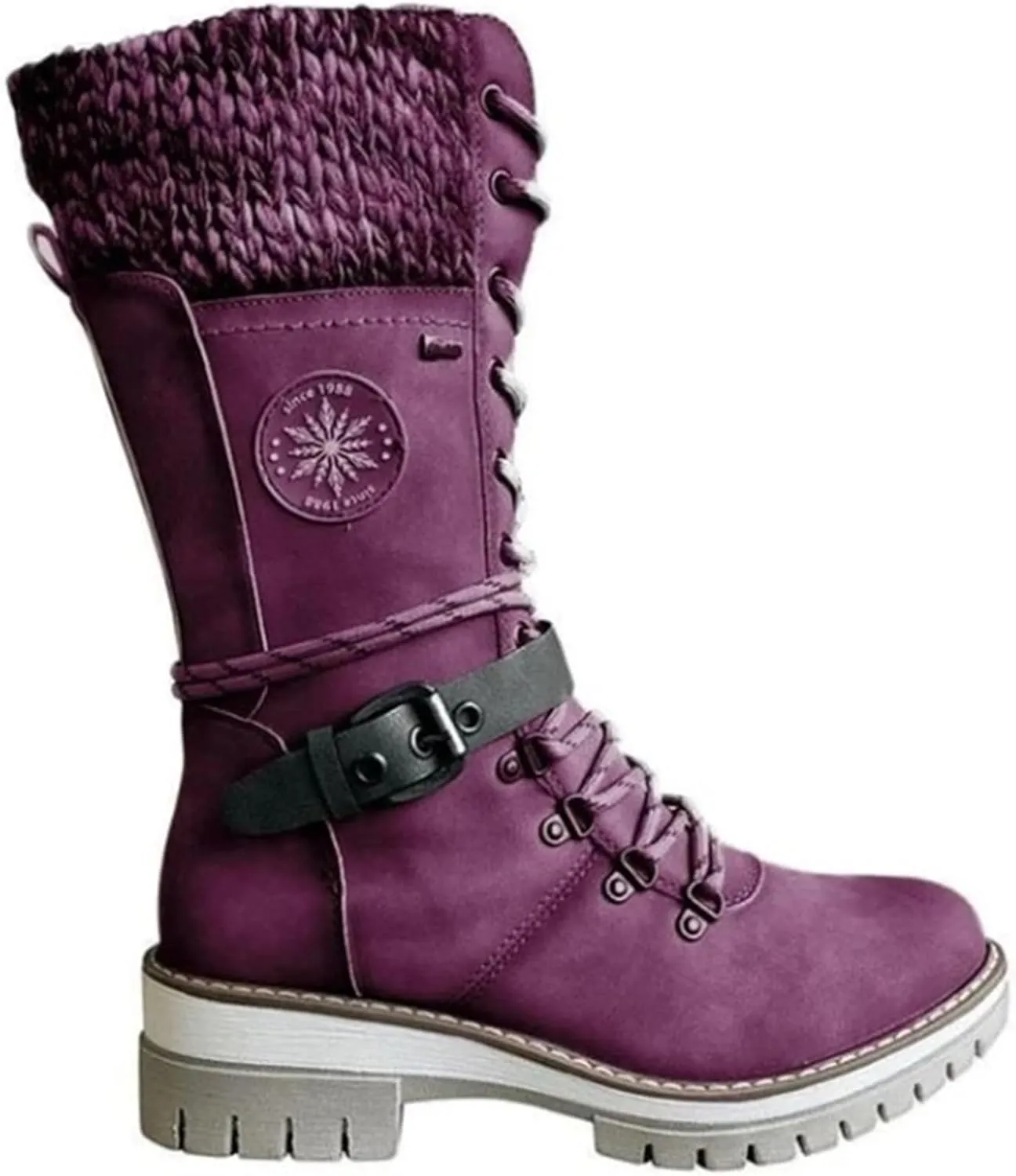 Lausiuoe Boots For Women Low Heel Mid Calf Pull On Winter Boots Side Zip Slouchy Western Cowboy Booties Non Slip Outdoor Shoes