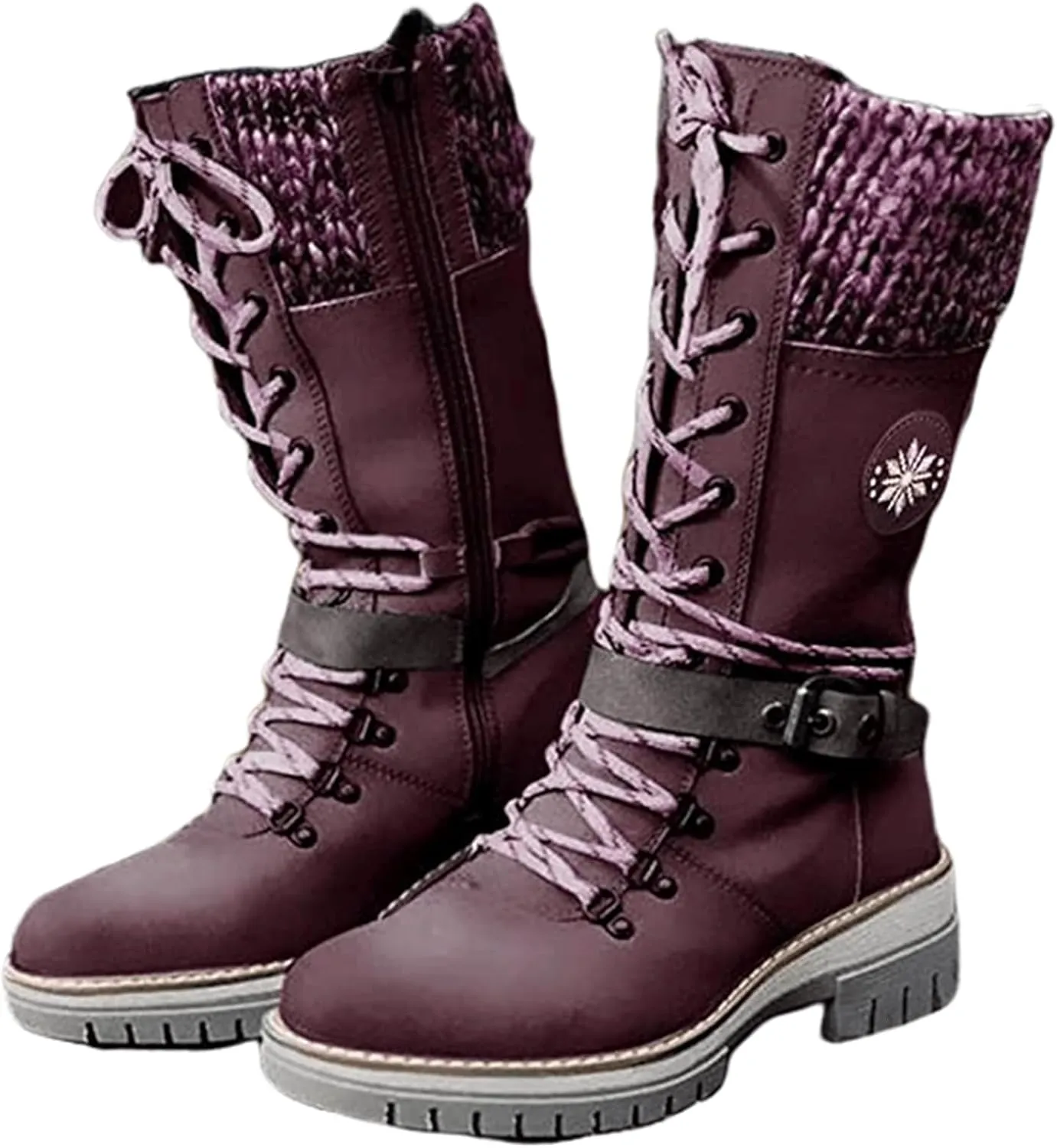 Lausiuoe Boots For Women Low Heel Mid Calf Pull On Winter Boots Side Zip Slouchy Western Cowboy Booties Non Slip Outdoor Shoes