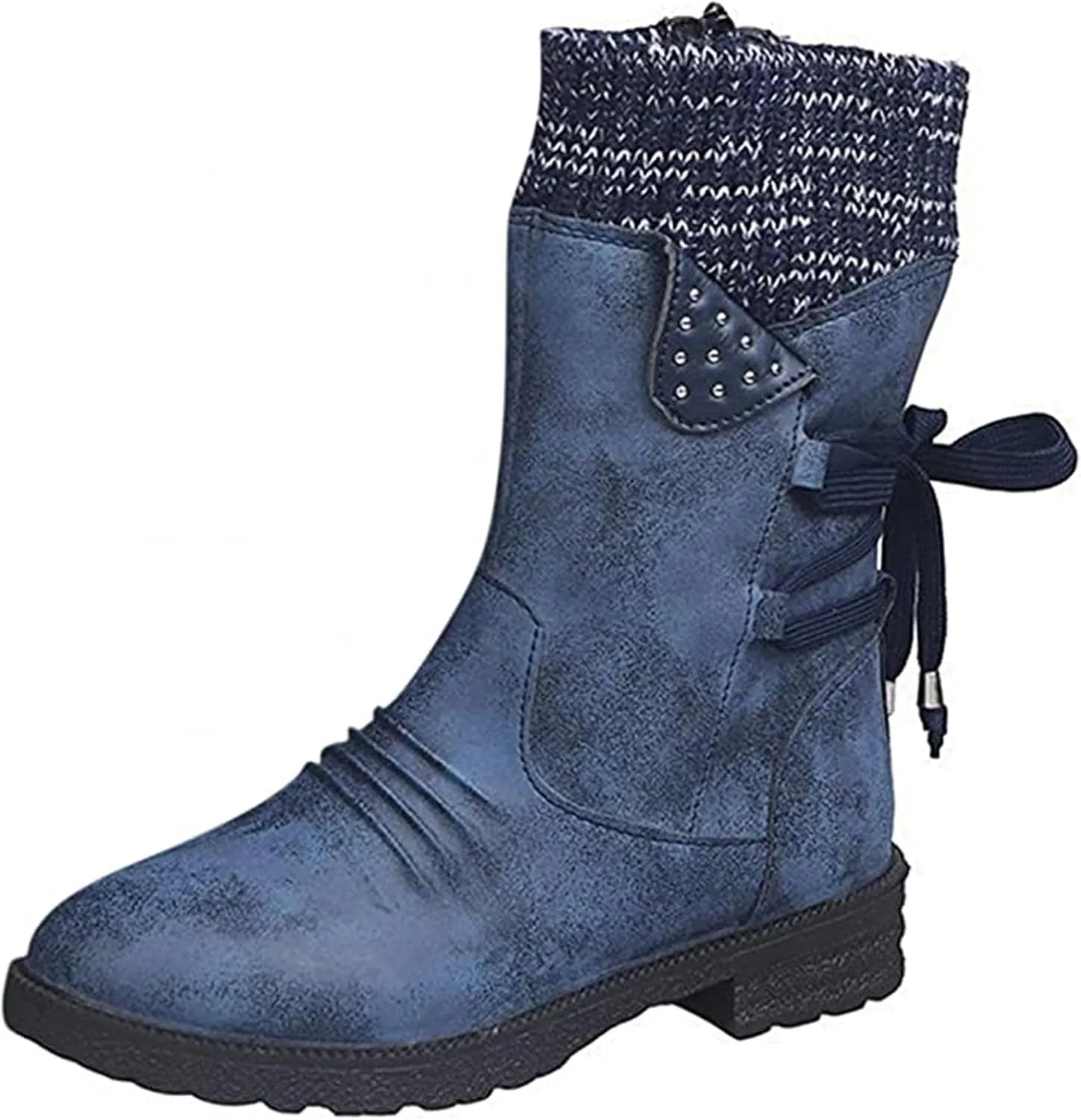Lausiuoe Boots For Women Low Heel Mid Calf Side Zipper Slouchy Western Cowboy Booties Winter Warm Non Slip Platform Outdoor Shoes