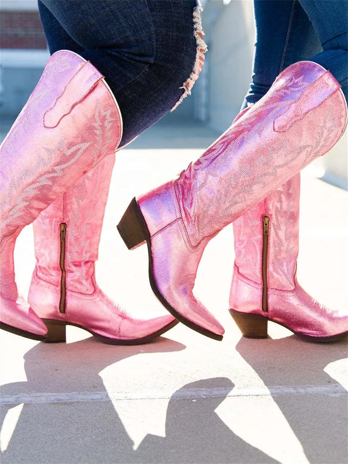 Lausiuoe Cowboy Boots For Women Wide Calf Wide Foot Knee High Western Cowgirl Style Embroidered Chunky Heel Fashion Boot