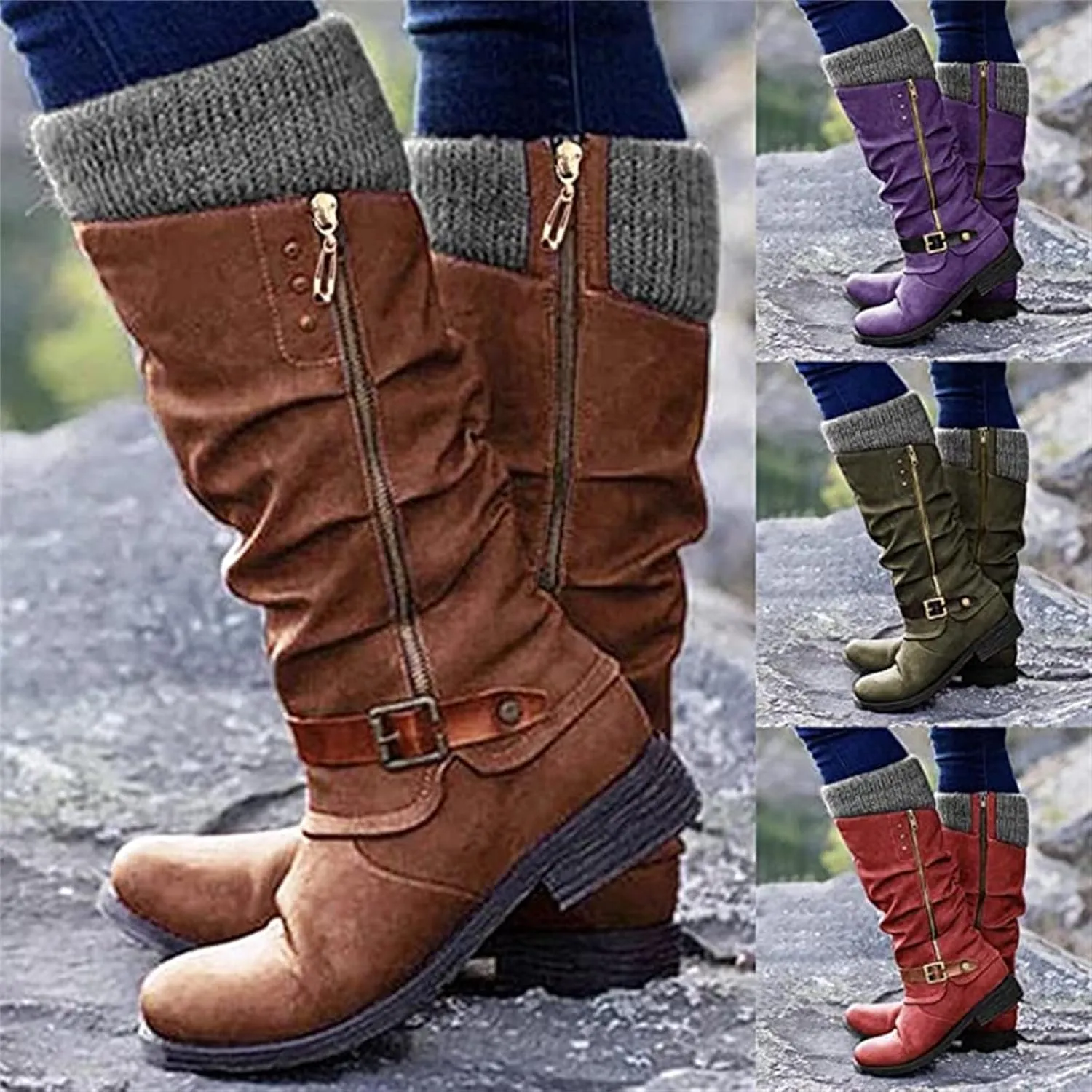 Lausiuoe Cowboy Boots For Women Wide Calf Wide Foot Knee High Western Cowgirl Style Embroidered Chunky Heel Fashion Boot