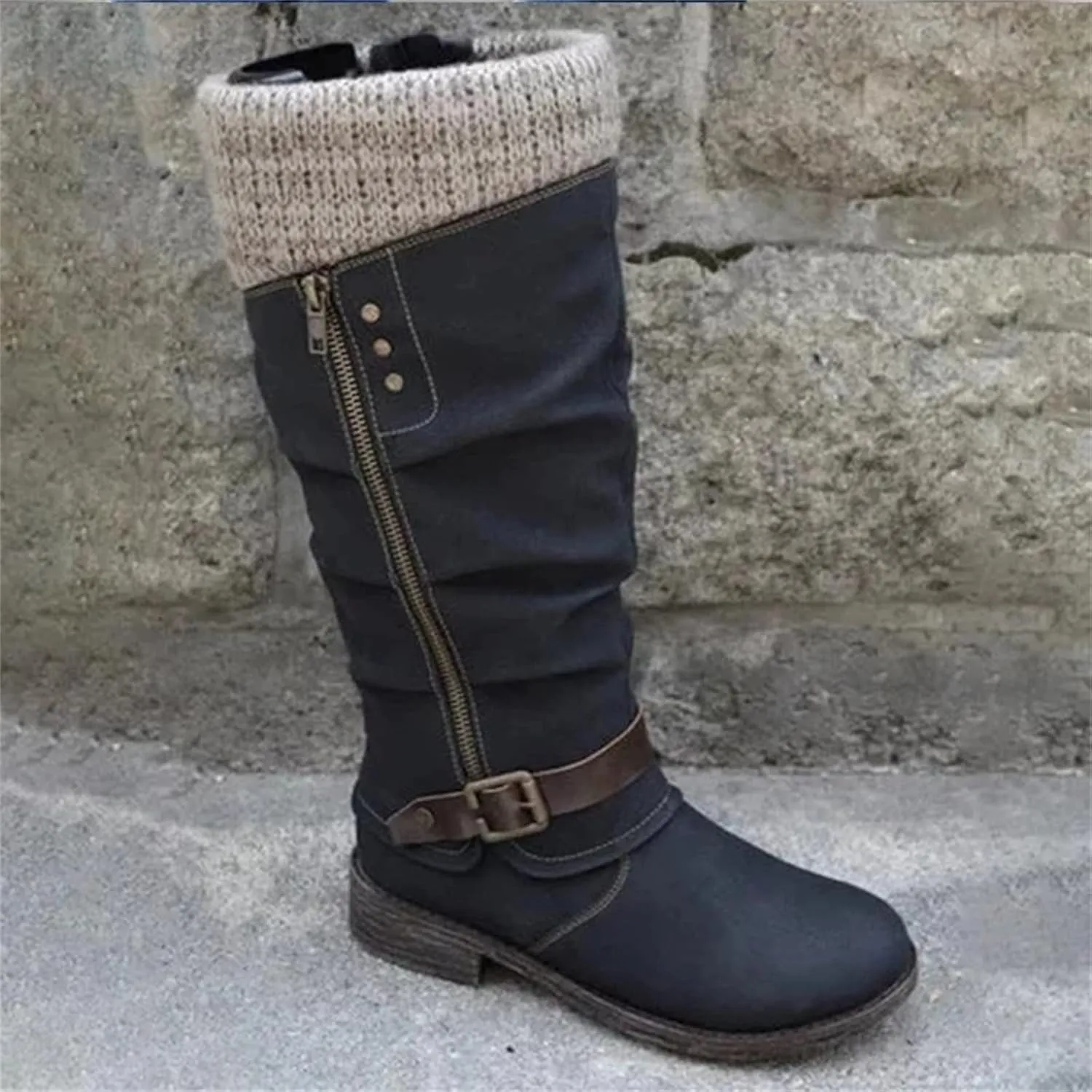 Lausiuoe Cowboy Boots For Women Wide Calf Wide Foot Knee High Western Cowgirl Style Embroidered Chunky Heel Fashion Boot