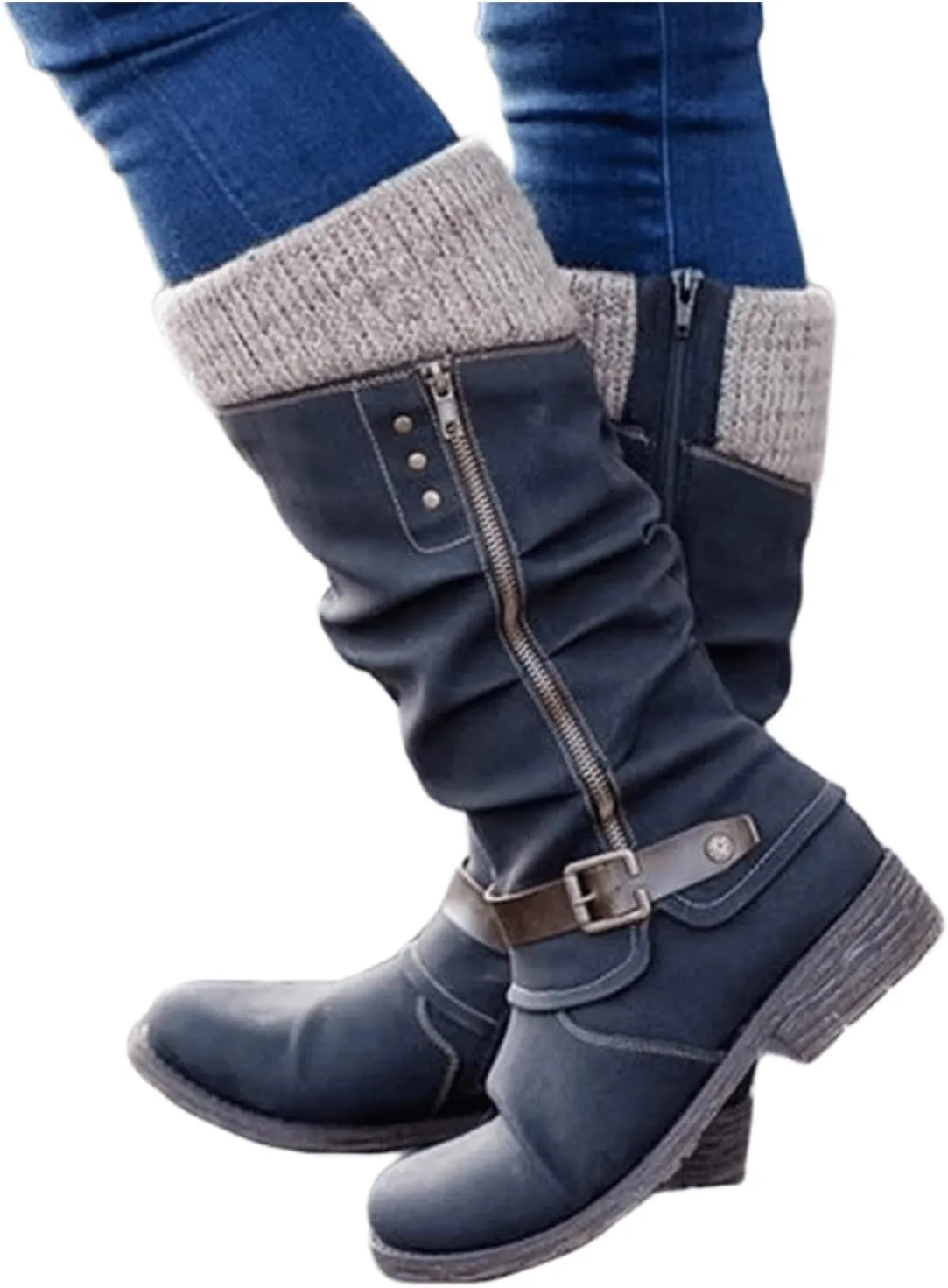 Lausiuoe Cowboy Boots For Women Wide Calf Wide Foot Knee High Western Cowgirl Style Embroidered Chunky Heel Fashion Boot