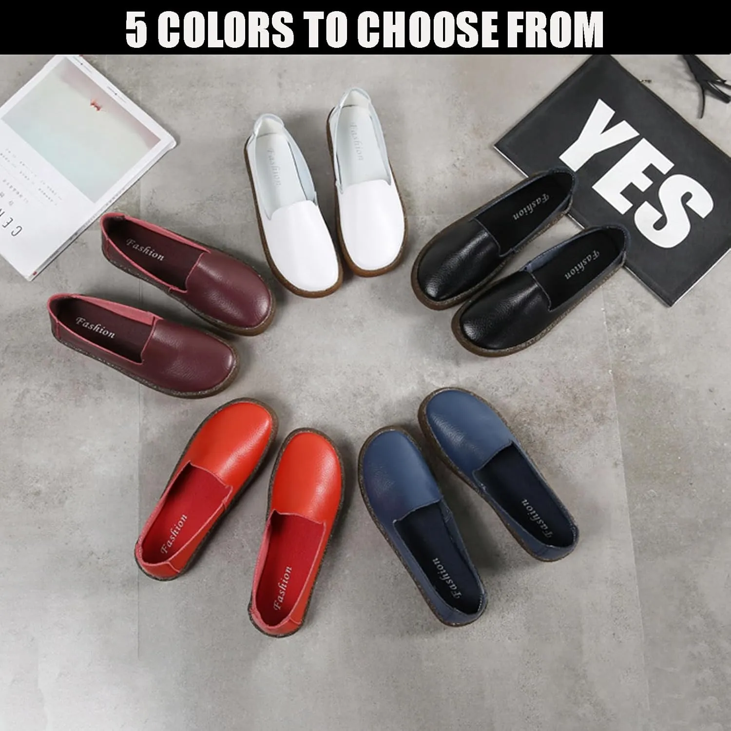 Leather Slip on Loafers for Women Comfortable Round Toe Soft Bottom Driving Work Flat Boat Shoes Breathable Soft Nurse Walking Shoes