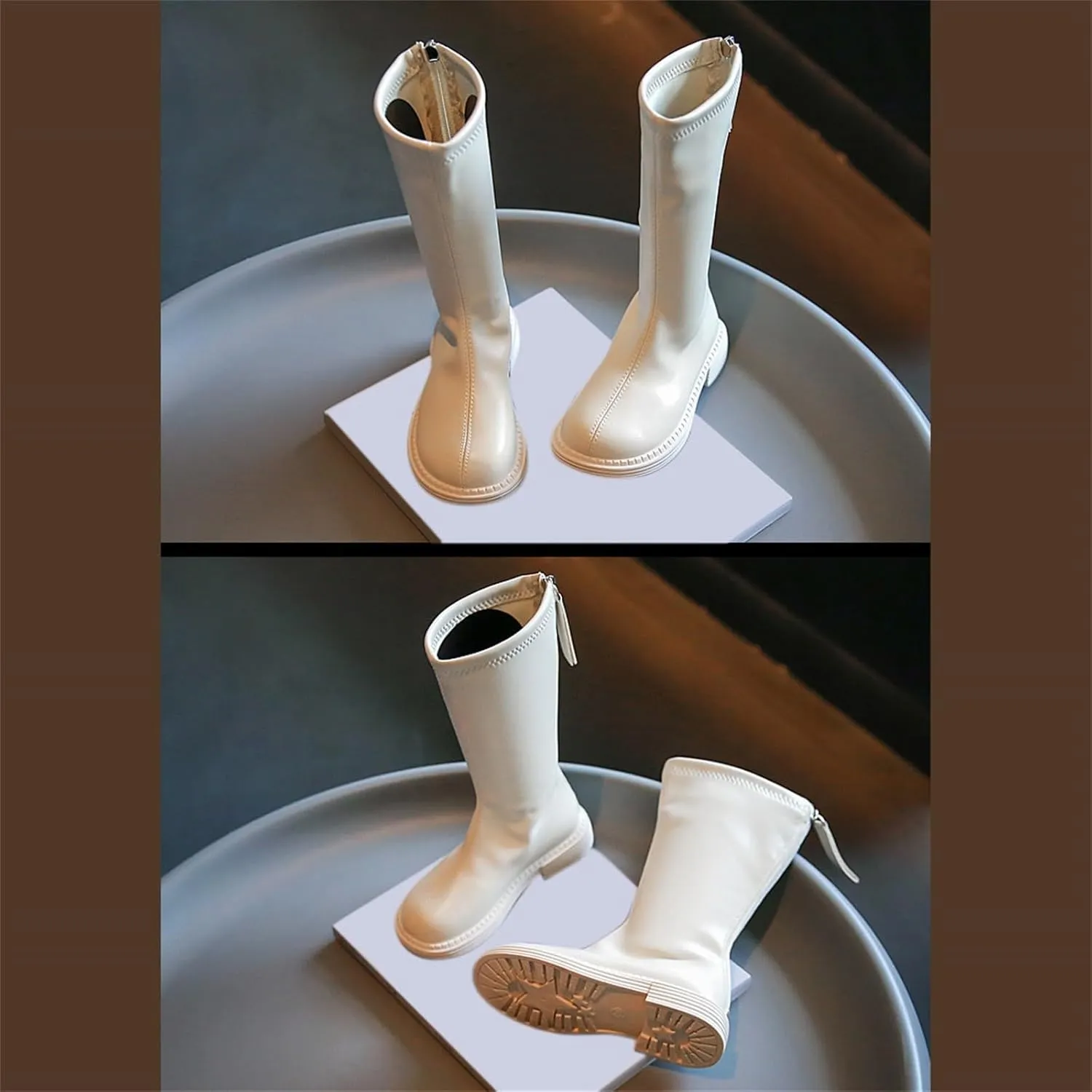 Leather Soft Boots For Girls Kids Childrens Side Zipper Dress Dance Shoes Outdoor Long Non Slip Warm 𝐖aterproof Shoes