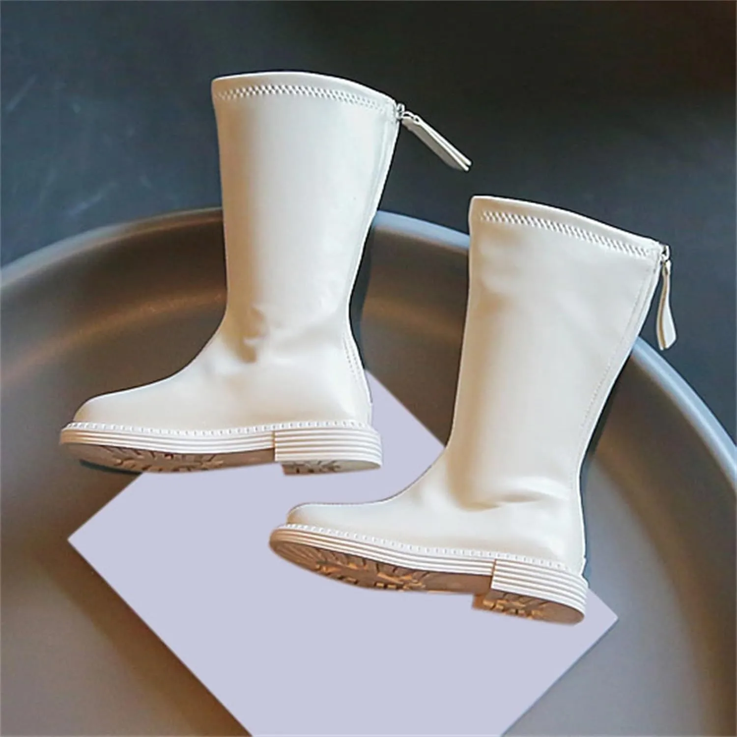 Leather Soft Boots For Girls Kids Childrens Side Zipper Dress Dance Shoes Outdoor Long Non Slip Warm 𝐖aterproof Shoes