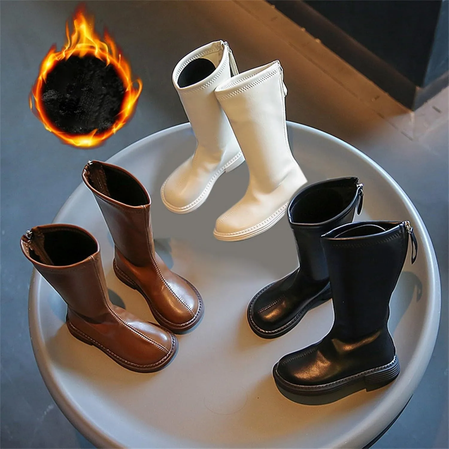 Leather Soft Boots For Girls Kids Childrens Side Zipper Dress Dance Shoes Outdoor Long Non Slip Warm 𝐖aterproof Shoes