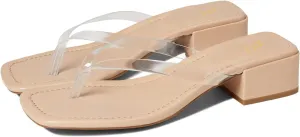 LEHOOR Women Chunky Heel Square Toe Flip Flops Comfort Slip On Heeled Thong Flip Flops 2 Inch Low Block Heel Dress Slippers Sandals Clear T-Strap Work Slides Casual Summer Beach Heels 4-11 M US
