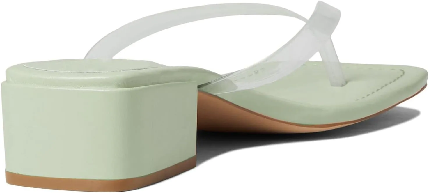 LEHOOR Women Chunky Heel Square Toe Flip Flops Comfort Slip On Heeled Thong Flip Flops 2 Inch Low Block Heel Dress Slippers Sandals Clear T-Strap Work Slides Casual Summer Beach Heels 4-11 M US
