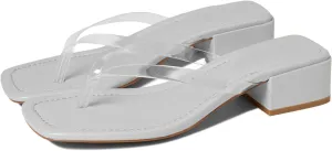 LEHOOR Women Chunky Heel Square Toe Flip Flops Comfort Slip On Heeled Thong Flip Flops 2 Inch Low Block Heel Dress Slippers Sandals Clear T-Strap Work Slides Casual Summer Beach Heels 4-11 M US